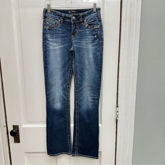 Silver suki mid slim boot cut thick stitch fluid denim jeans women's 27 x 31 - Picture 3 of 8